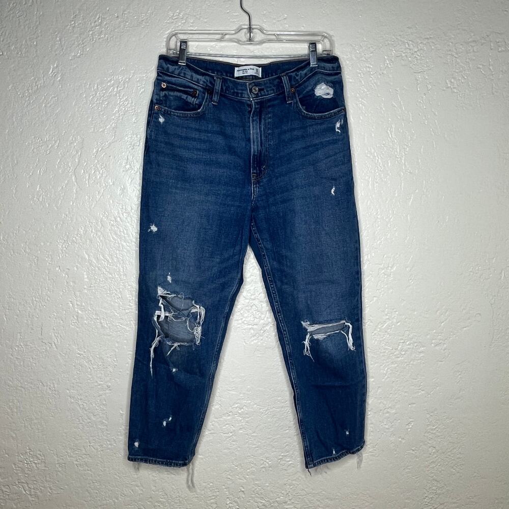 Abercrombie & Fitch Women's The Mom High Rise Ripped Raw Hem Jeans 30/10R